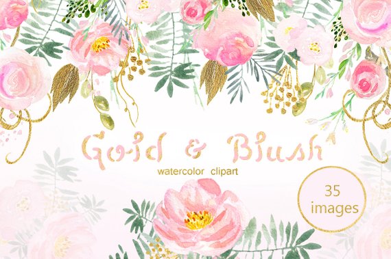 570x379 Blush Pink And Gold Watercolor Clip Art. Pink Watercolour Etsy - Watercolor Header