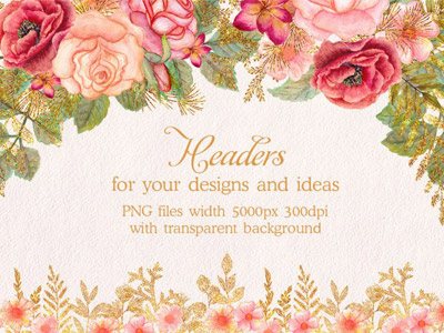 400x300 Free Watercolor Glitter Floral Headers By - Watercolor Header