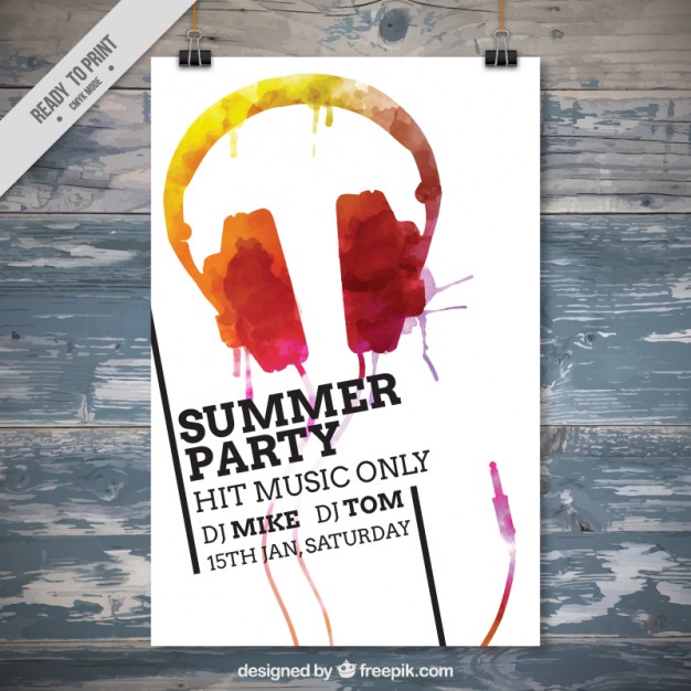 626x626 Watercolor Headphones Poster Vector Free Download - Watercolor Headphones