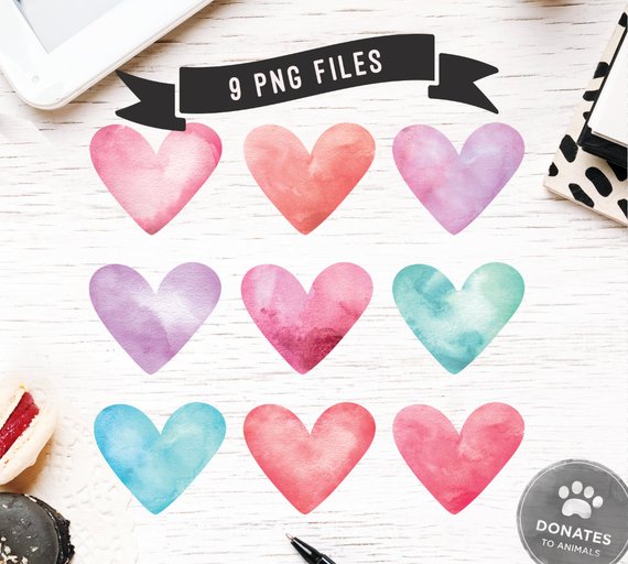570x512 Watercolor Heart Png Bundle Watercolor Heart Png Pack Etsy - Watercolor Heart
