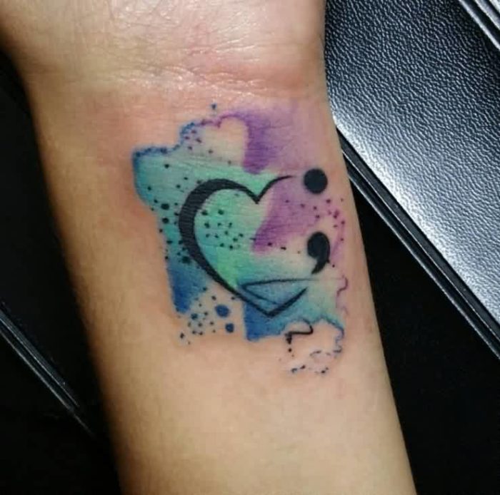 700x694 Watercolor Semicolon Tattoos - Watercolor Heart Tattoo