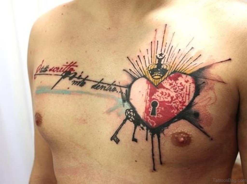 1024x764 75 Attractive Heart Tattoos On Chest - Watercolor Heart Tattoo