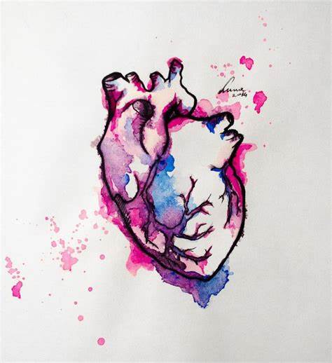 474x518 Anatomical Heart Tattoo Watercolor. Vintage Watercolor Anatomical - Watercolor Heart Tattoo