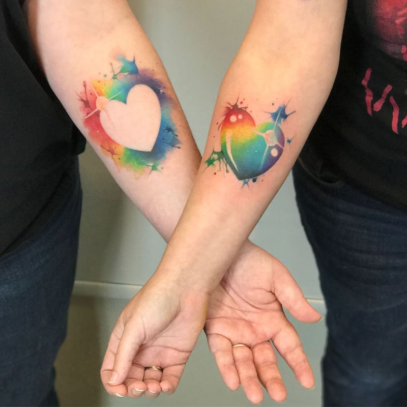 800x800 Cute Watercolor Heart Couple Tattoos Pictures - Watercolor Heart Tattoo