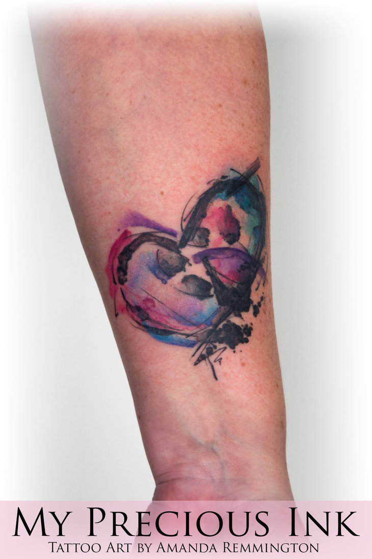 730x1095 Freehand Watercolor Heart Dogpaw Tattoo By Mentjuh - Watercolor Heart Tattoo