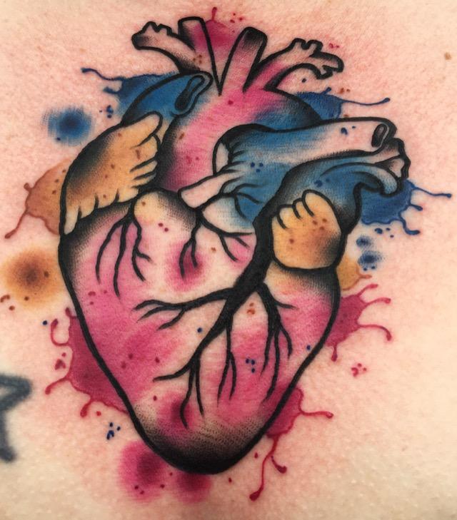 640x729 Watercolor Anatomical Heart By Lazlow Tattoonow - Watercolor Heart Tattoo
