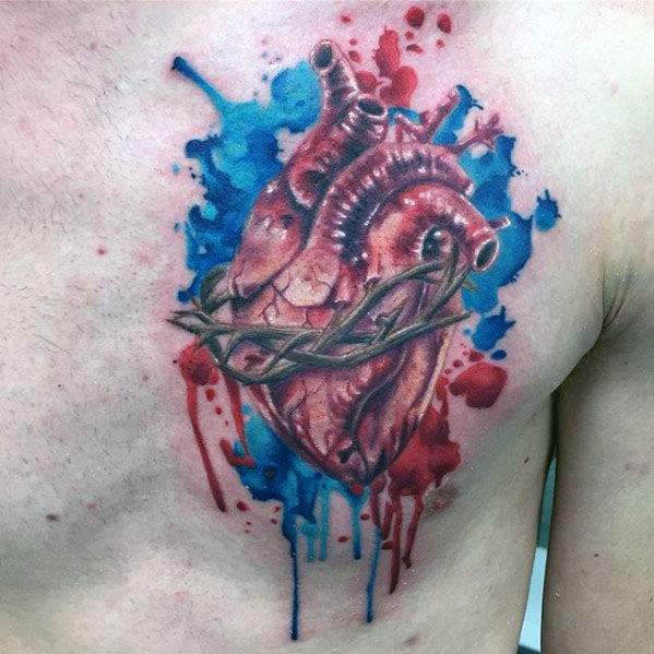 599x599 30 Realistic Heart Tattoos For Men - Watercolor Heart Tattoo