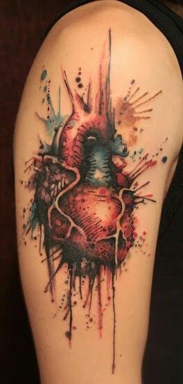 264x554 38 Anatomical Heart Tattoos Amazing Tattoo Ideas - Watercolor Heart Tattoo