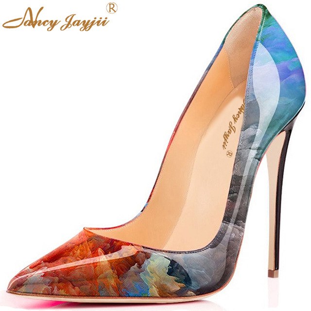 640x640 Romyed Watercolor Mirrored Women Genuine Leather Pumps Pointed Toe - Watercolor Heels