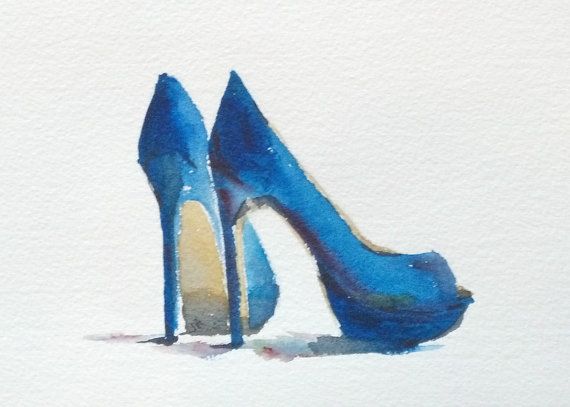 570x407 Still Life Blue High Heels Fashion Art By Littlebitsofcolor - Watercolor Heels