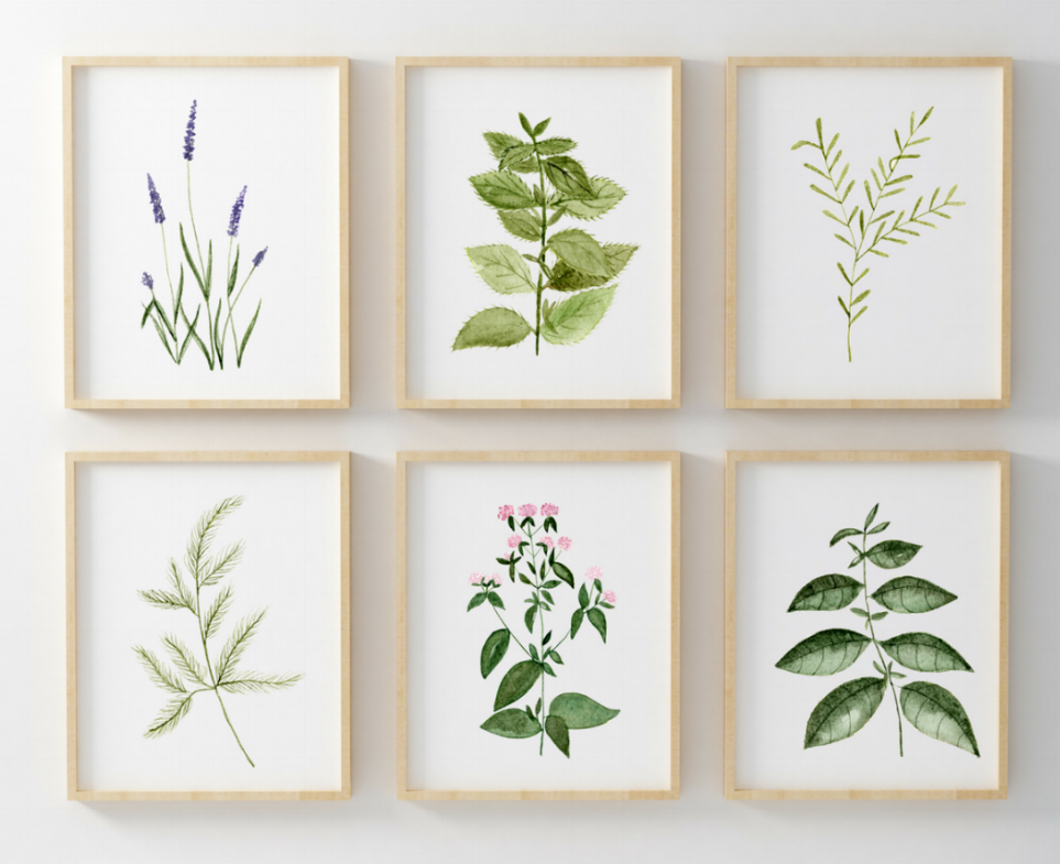 963x785 Watercolor Herb Set Prints Customs By Cass - Watercolor Herbs