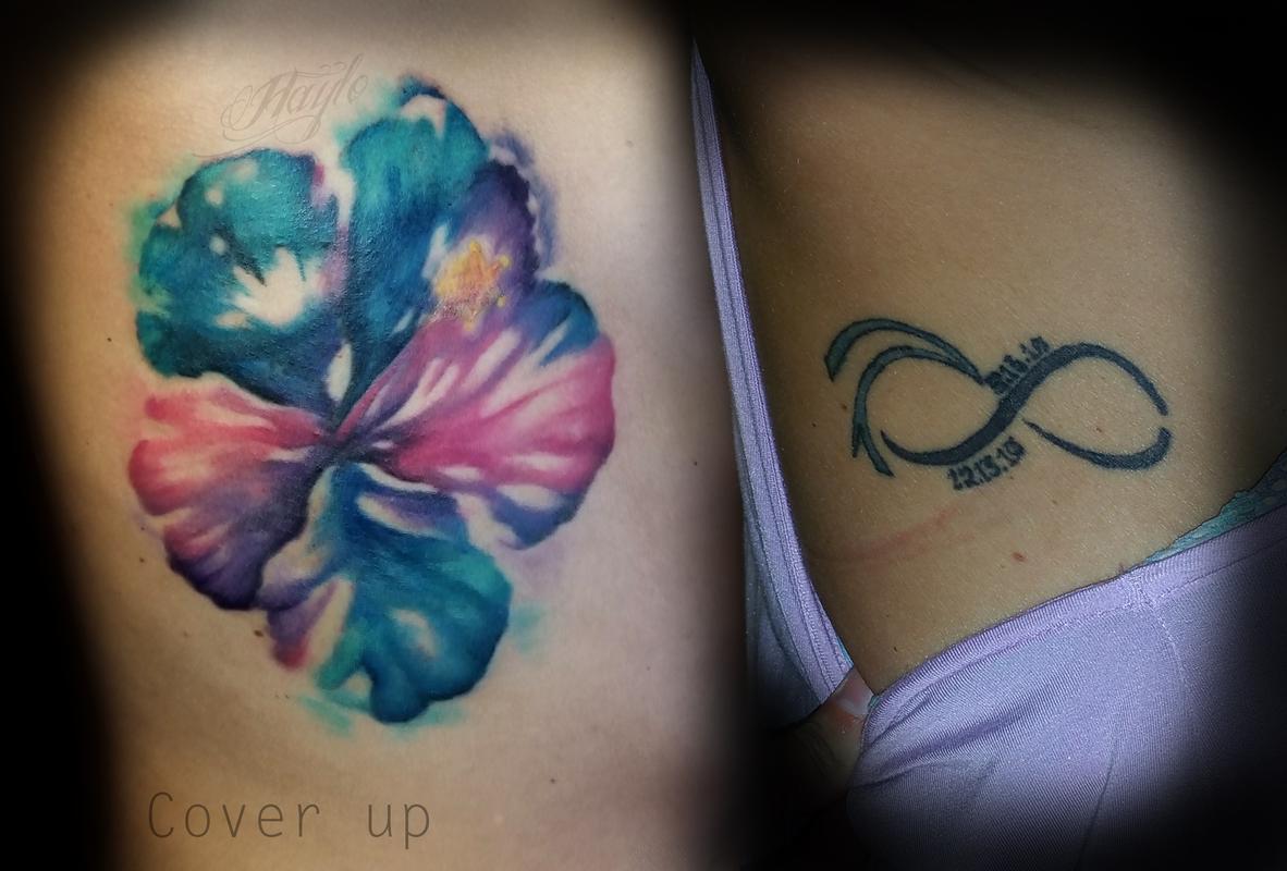 1182x800 Watercolor Style Hibiscus Cover Up By Haylo Tattoonow - Watercolor Hibiscus Tattoo