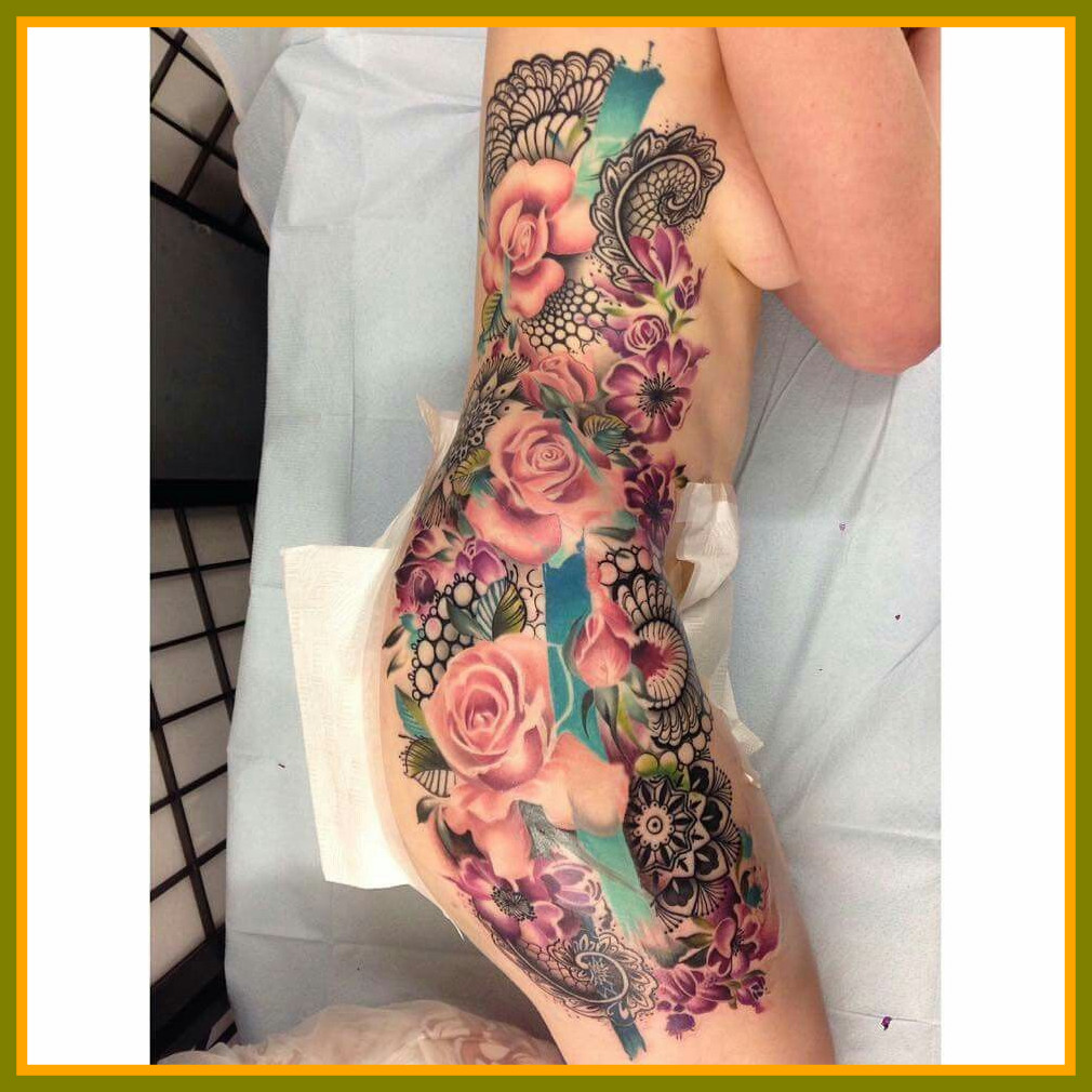 1010x1010 Astonishing Floral Paisley Lace Watercolor Side Rib Tattoo For - Watercolor Hibiscus Tattoo