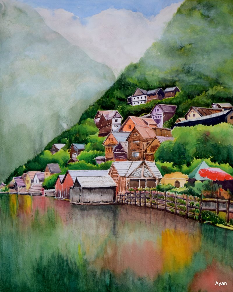 800x1002 Hills And Lakes By Artist Ayan Paul Landscape Art Watercolor - Watercolor Hills