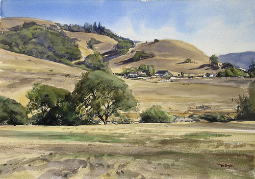 500x350 Painting California Hills (Original Art By Tom Hughes Paintings) - Watercolor Hills