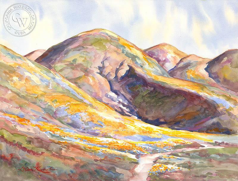 800x608 Poppy Covered Hills, Watercolor Art By Glen Knowles California - Watercolor Hills
