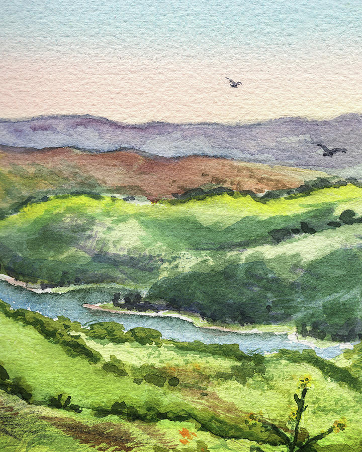 720x900 Watercolor Hills Of California Painting By Irina Sztukowski - Watercolor Hills