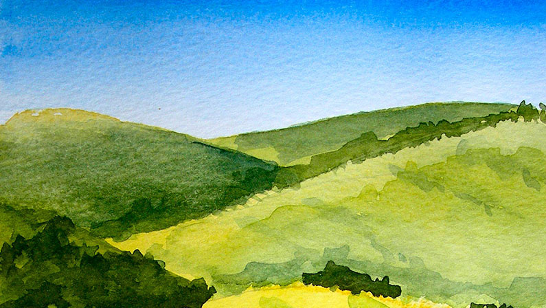 795x448 Watercolour Painting Grassy Knolls Watercolour Journey By Ian - Watercolor Hills