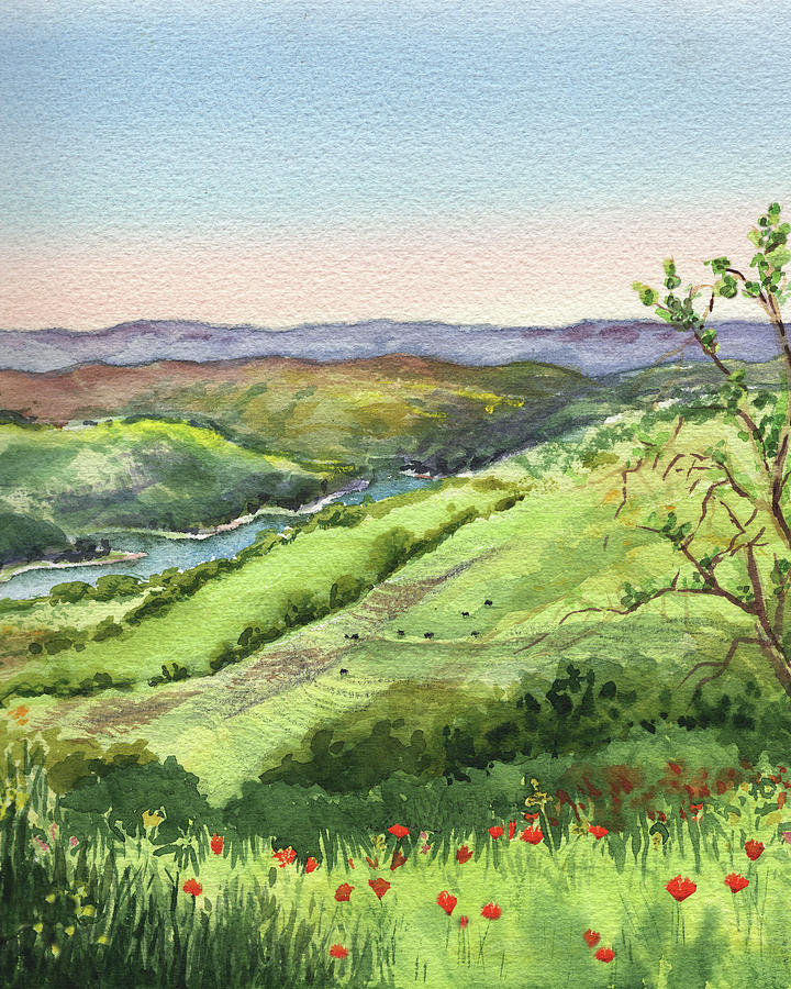 720x900 Creek In The Hills Watercolor Landscape Painting By Irina Sztukowski - Watercolor Hills