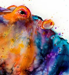 236x256 Hippopotamus Art Watercolor Painting This Hippo Loves By Laberge - Watercolor Hippo
