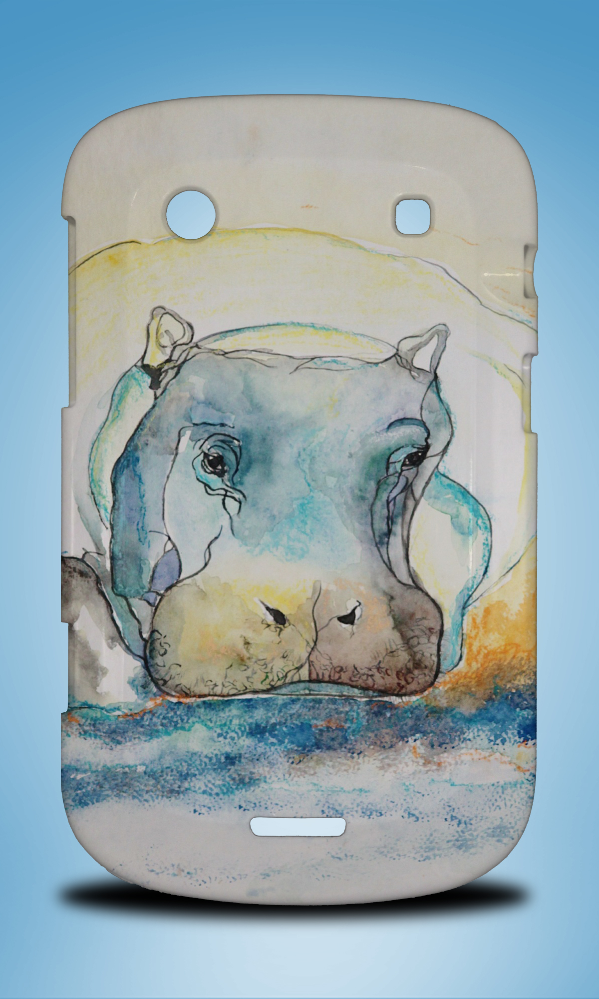 1200x2000 Watercolor Hippo Hippopotamus Hard Case For Blackberry Bold Touch - Watercolor Hippo