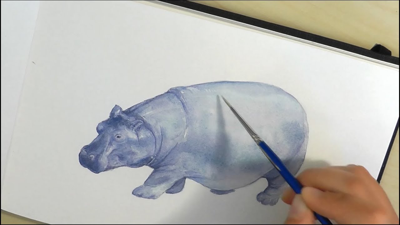 1280x720 Watercolor Sketchbook Page - Watercolor Hippo