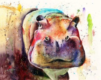 340x270 Watercolor Hippo Etsy - Watercolor Hippo