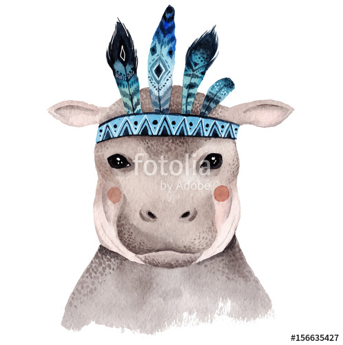 498x500 Watercolor Hippo Portrait, Stock Image And Royalty Free Vector - Watercolor Hippo