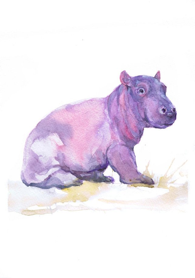 642x917 Baby Hippo Art Watercolor Painting Baby Girl Nursery Decor Etsy - Watercolor Hippo