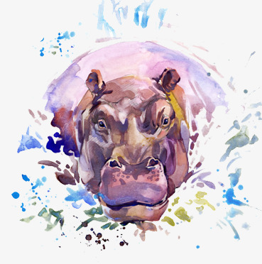 369x372 Free Hippo Cute Watercolor Pull Material, Lovely Hippo, Ink Wind - Watercolor Hippo