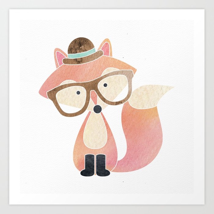 700x700 Watercolor Hipster Fox Art Print By Heartlocked Society6 - Watercolor Hipster