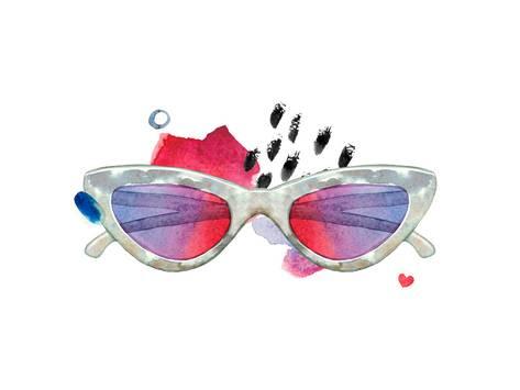 473x355 Watercolor Hipster Sunglasses And Artsy Brush Strokes Posters By - Watercolor Hipster
