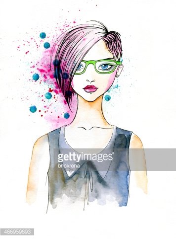356x481 Watercolor Portrait Of Hipster Girl Stock Vectors - Watercolor Hipster