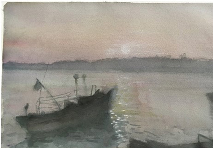 700x489 Watercolor Painting Exhibition Hanh Van Hoa Canh By Chinese - Watercolor Hoa