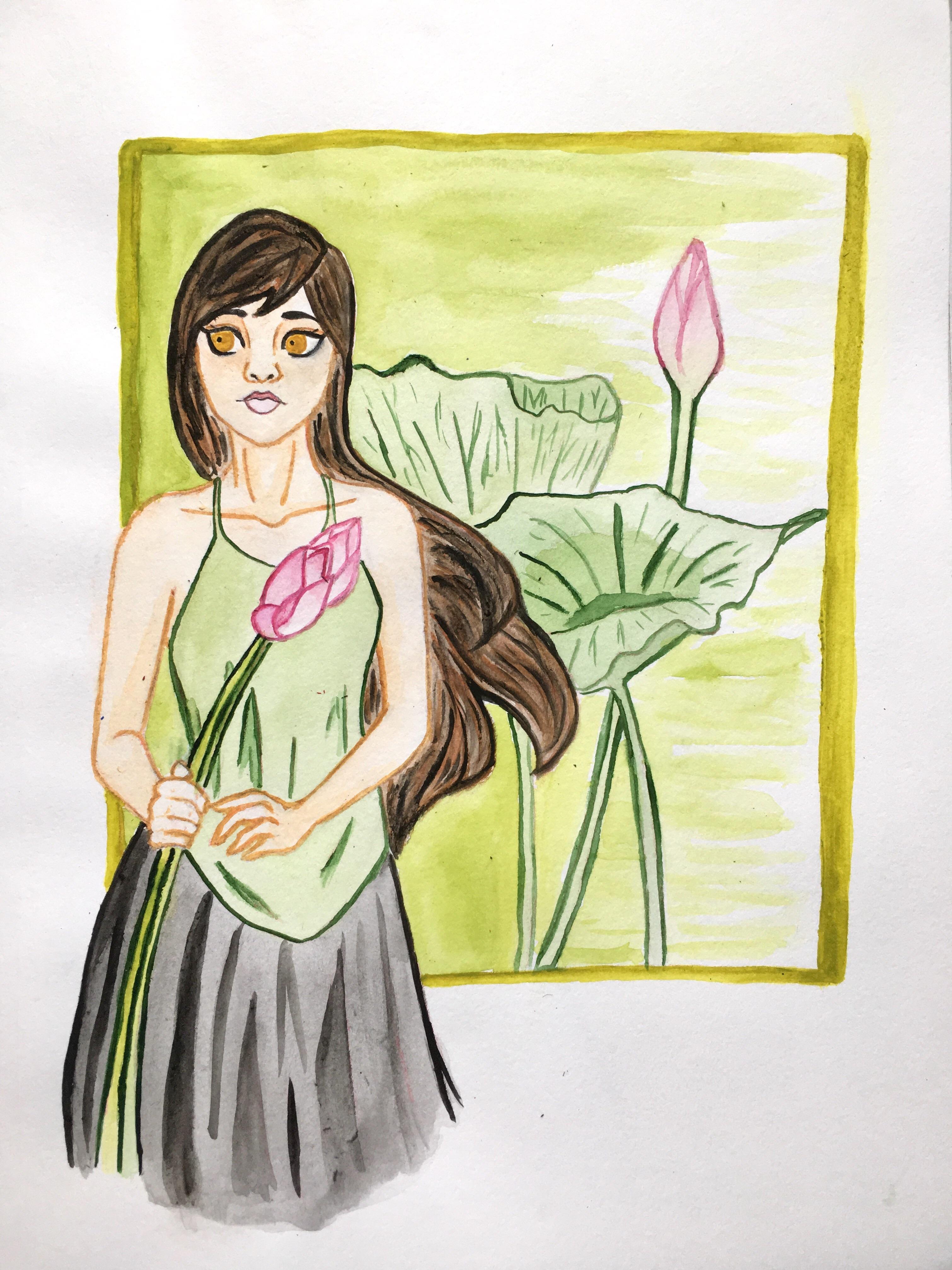 3021x4029 Ao Yem And Hoa Sen, Watercolor, 8x11 Multi Media Paper. Art - Watercolor Hoa