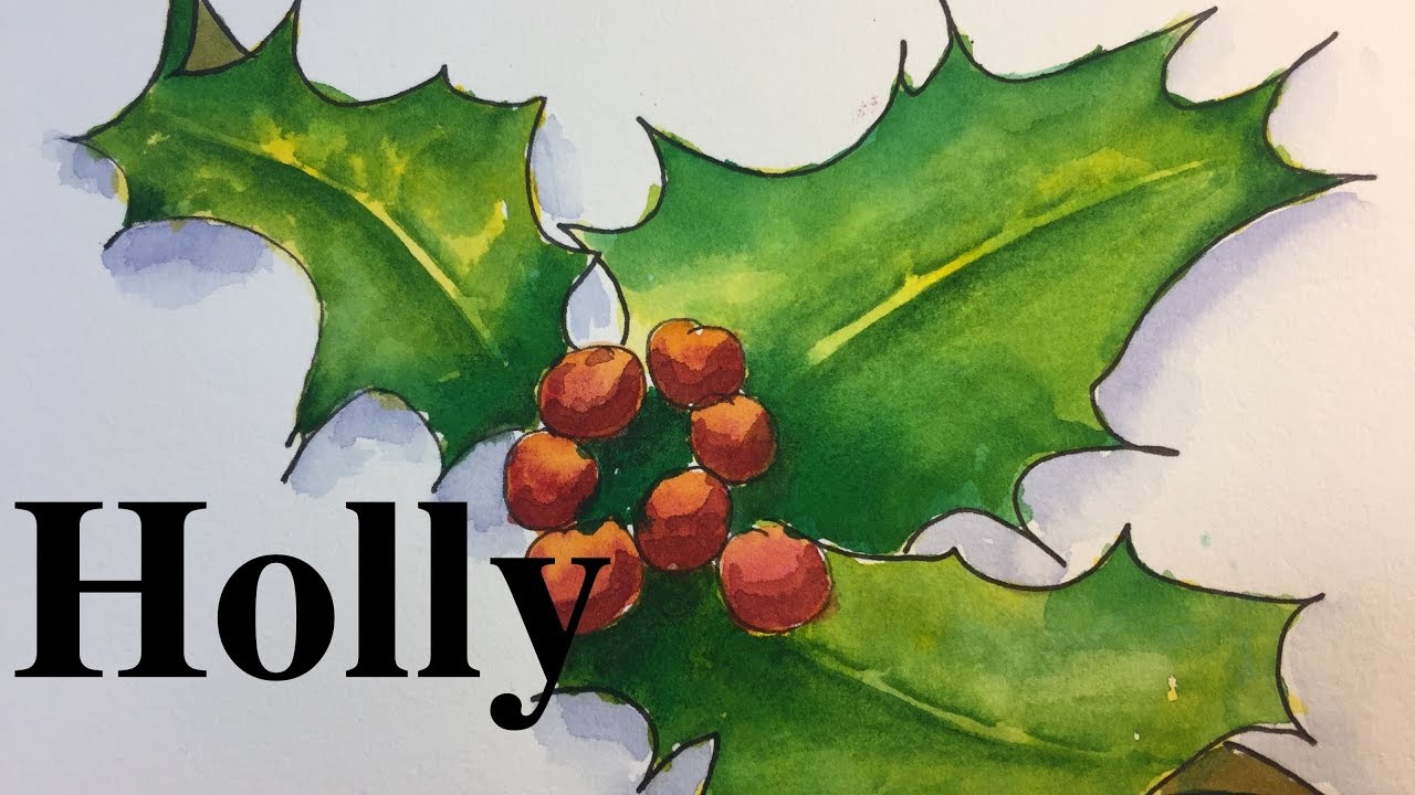 1280x720 How To Paint Holly In Watercolor Holiday Christmas Watercolour - Watercolor Holly