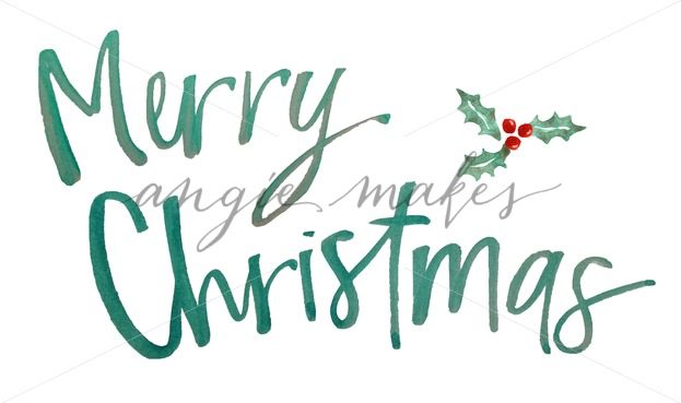 623x369 Merry Christmas Calligraphy With Watercolor Holly Leaves - Watercolor Holly