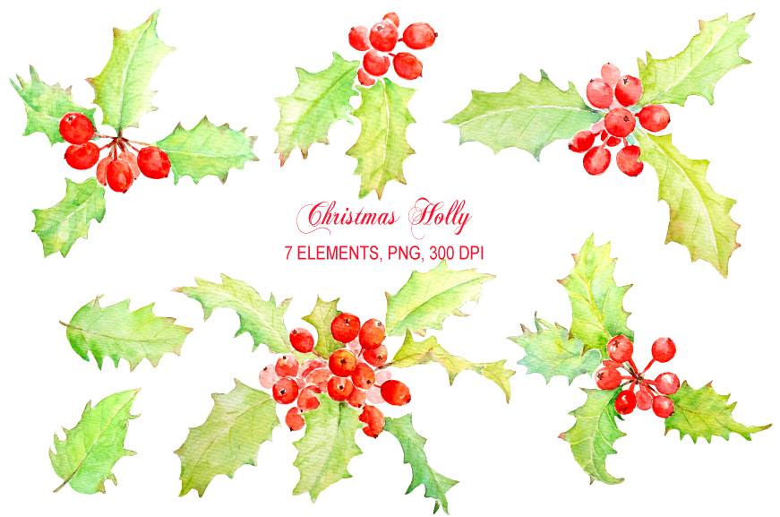 871x577 Watercolor Holly Clipart By Cornercroft - Watercolor Holly