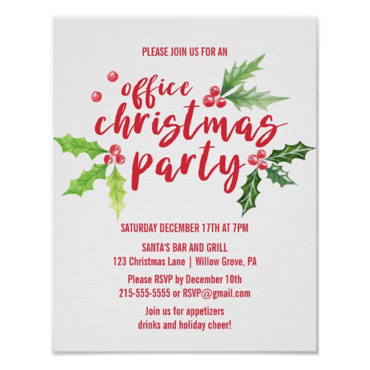 540x540 Watercolor Holly Company Christmas Party Invite Poster - Watercolor Holly