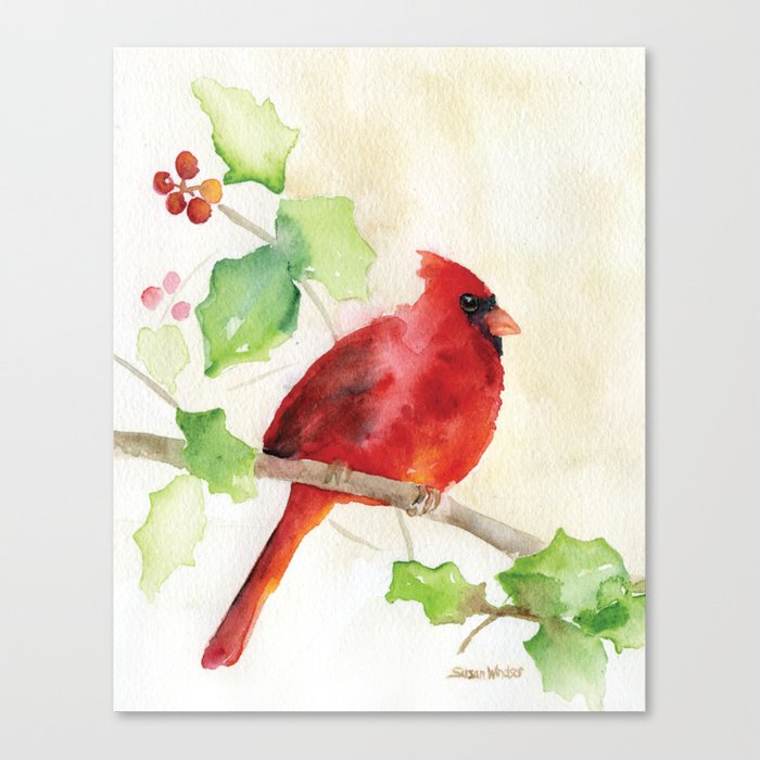 700x700 Cardinal And Holly Watercolor Canvas Print By Susanwindsor Society6 - Watercolor Holly