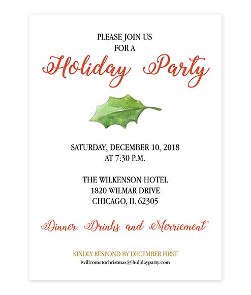 494x580 Watercolor Holly Leaf Holiday Party Invitation Editable Pdf - Watercolor Holly