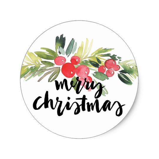 540x540 Watercolor Holly Merry Christmas Sticker - Watercolor Holly