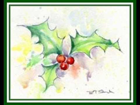 Watercolor Holly Leaves