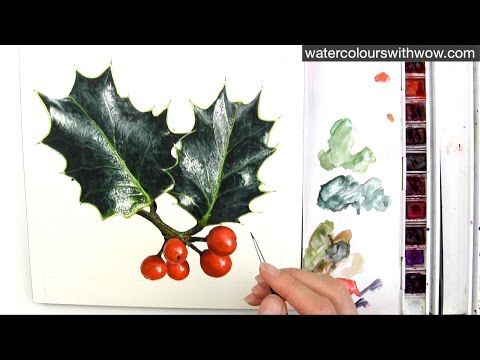 480x360 How To Paint Realistic Holly Leaves For Your Christmas Card In - Watercolor Holly Leaves