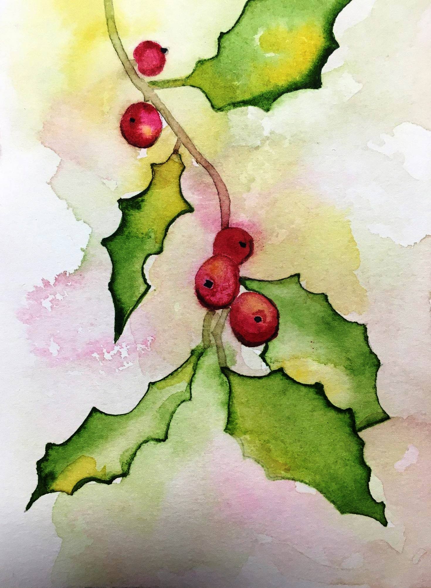 1470x2004 Watercolor Christmas Cards - Watercolor Holly Leaves