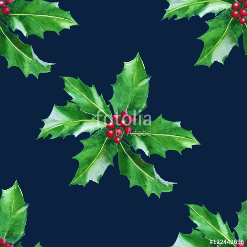 500x500 Background With Holly Leaves. Seamless Pattern. Watercolor. Stock - Watercolor Holly Leaves