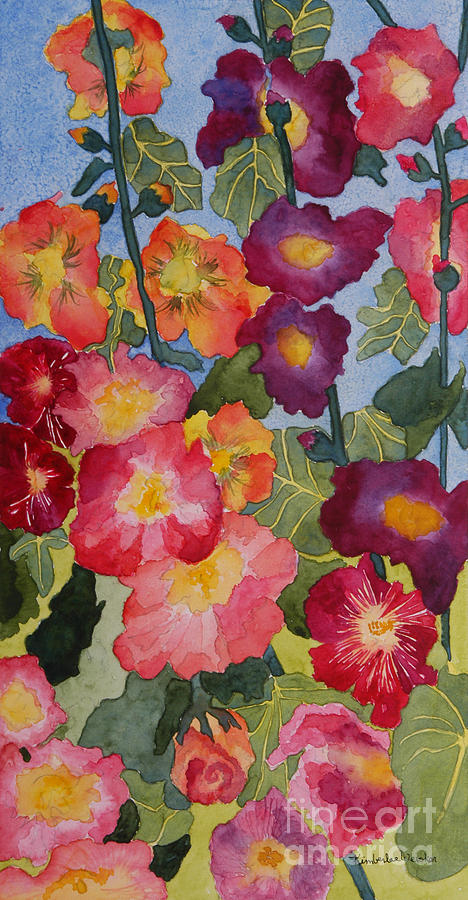 468x900 Hollyhocks In Bloom Painting By Kimberlee Weisker - Watercolor Hollyhocks