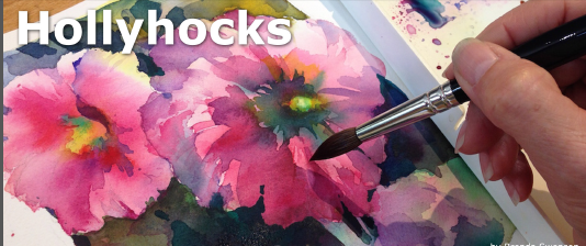 534x224 Hollyhocks By Brenda Swenson Using Daniel Smith Essential Set Arters - Watercolor Hollyhocks