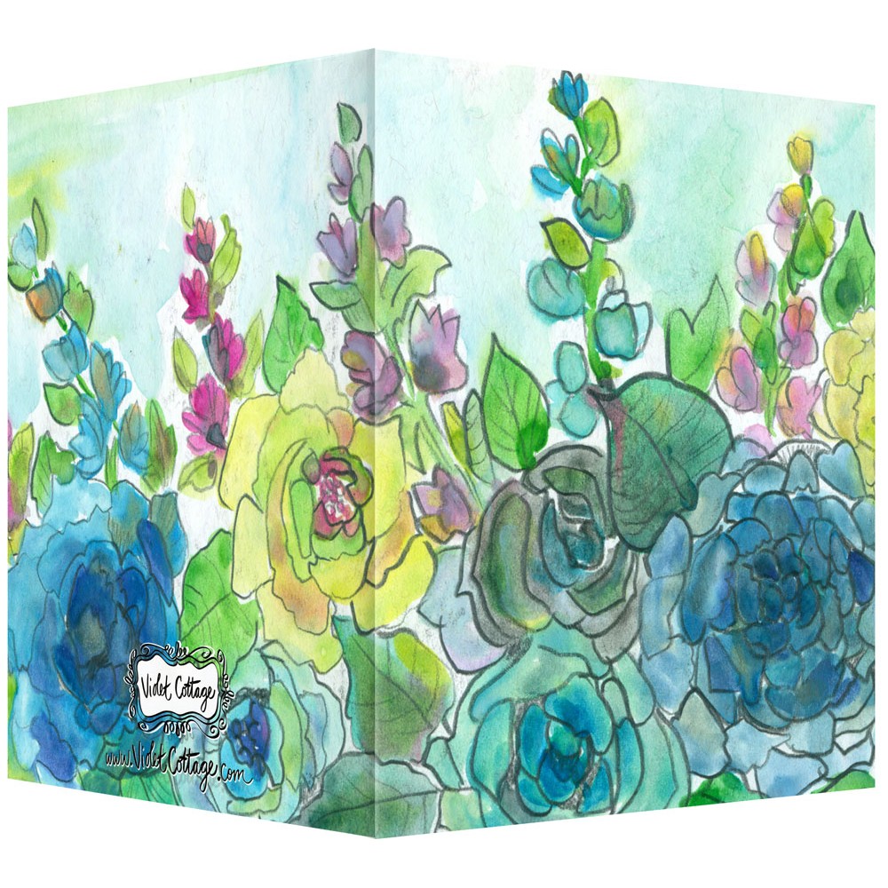 1000x1000 Watercolor Roses Amp Hollyhocks - Watercolor Hollyhocks