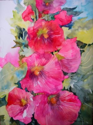 299x400 Watercolors Hollyhocks - Watercolor Hollyhocks